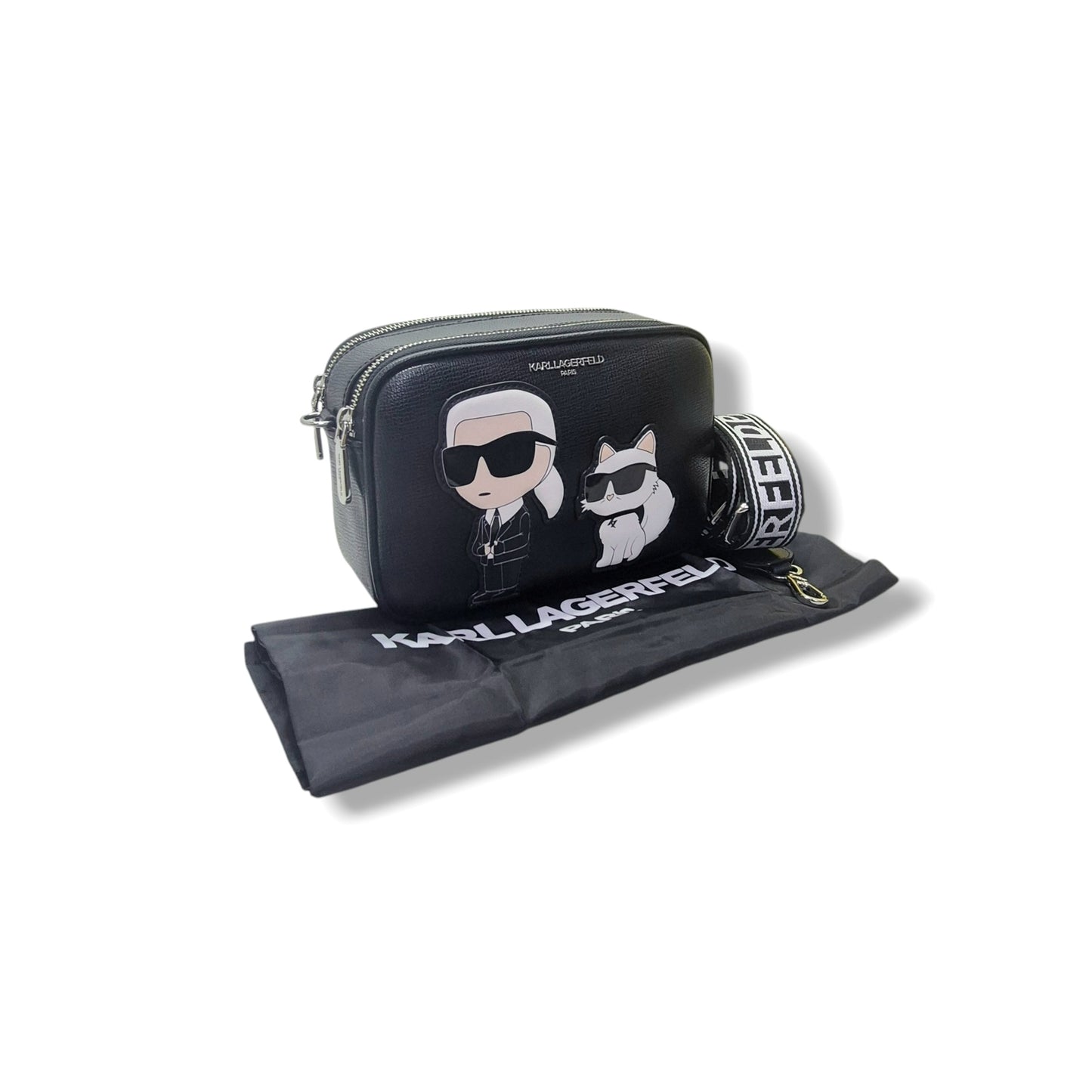 Karl Lagerfeld Maybelle Leather Round Head Duo Camera Bag Shw (Black)