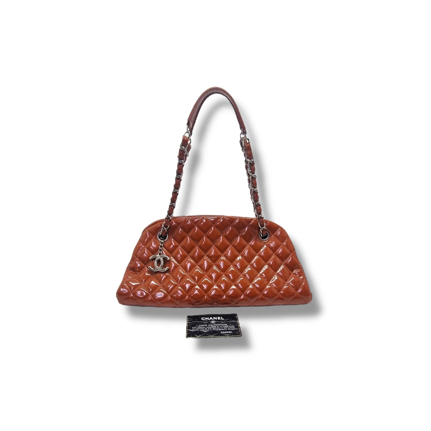 Chanel Mademoiselle Patent Leather Bowler Bag Shw (Brown)