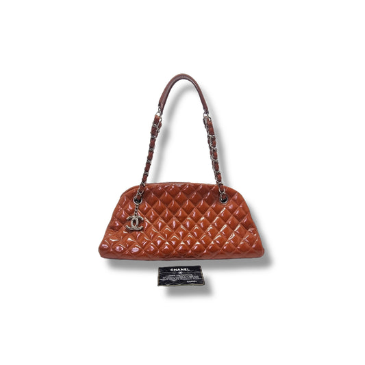 Chanel Mademoiselle Patent Leather Bowler Bag Shw (Brown)