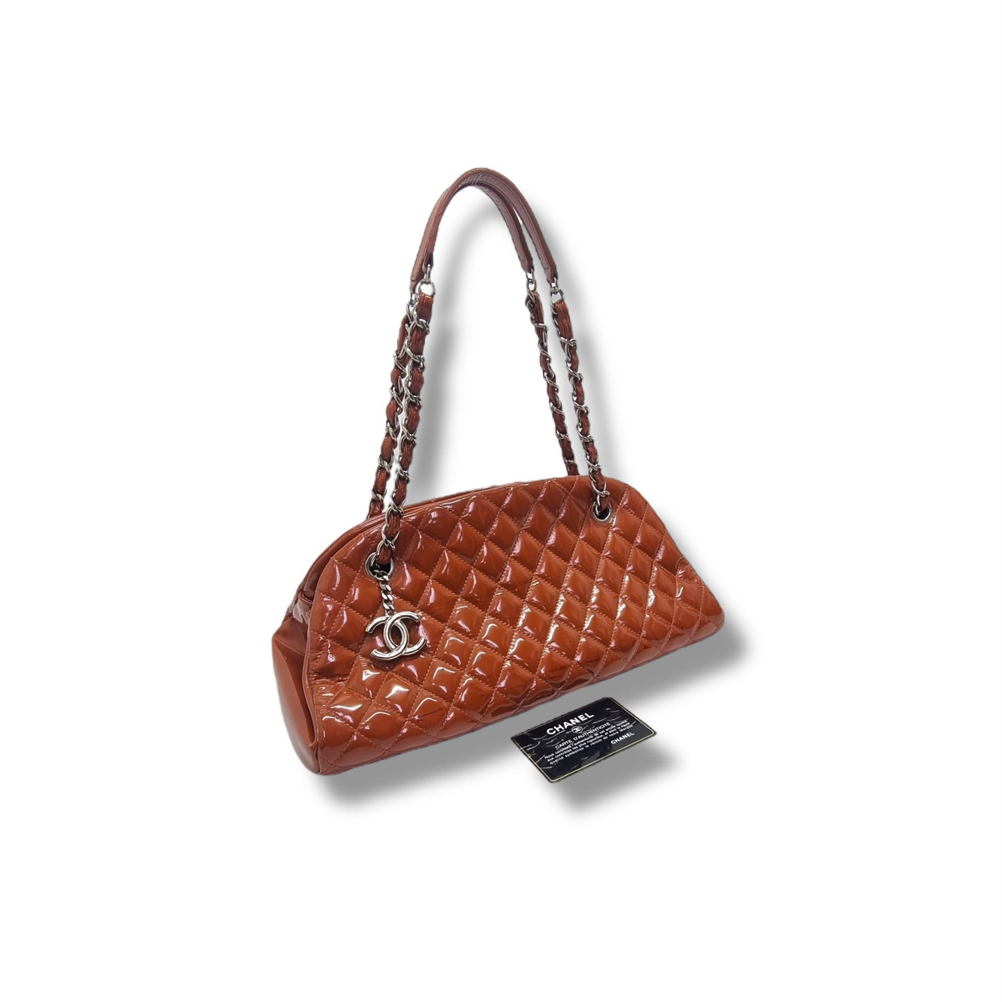 Chanel Mademoiselle Patent Leather Bowler Bag Shw (Brown)