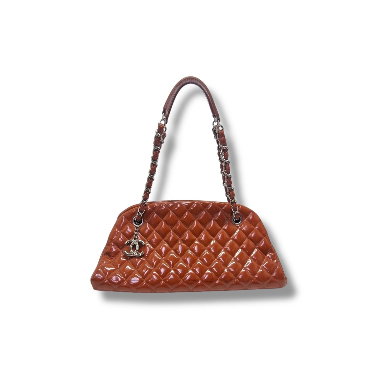 Chanel Mademoiselle Patent Leather Bowler Bag Shw (Brown)