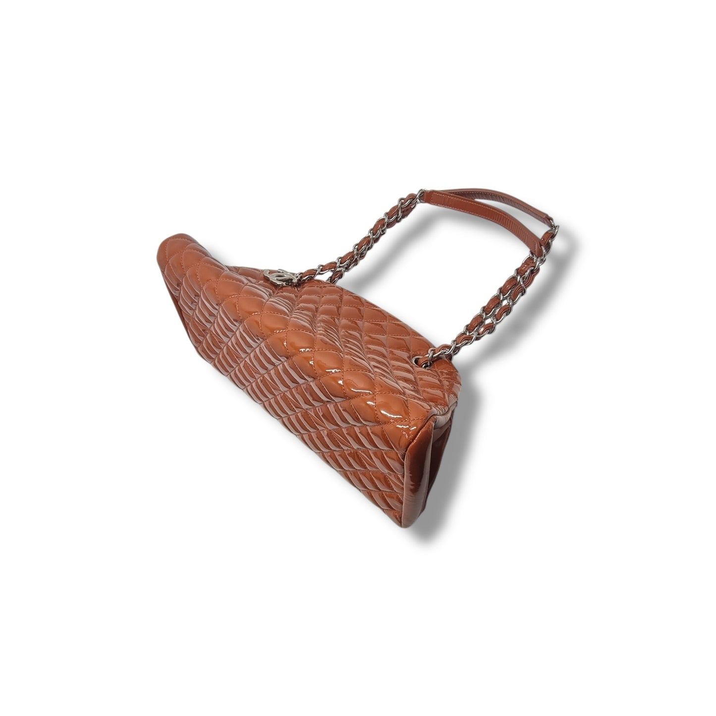 Chanel Mademoiselle Patent Leather Bowler Bag Shw (Brown)