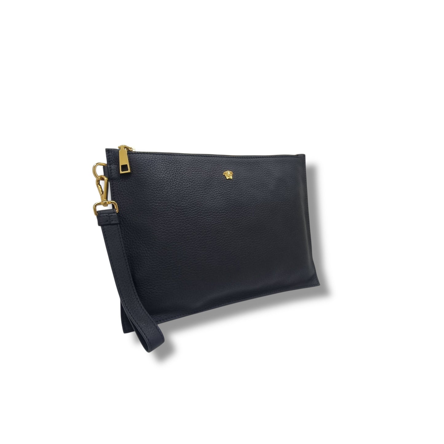 Versace Medusa Leather Wrist Clutch Ghw (Black)