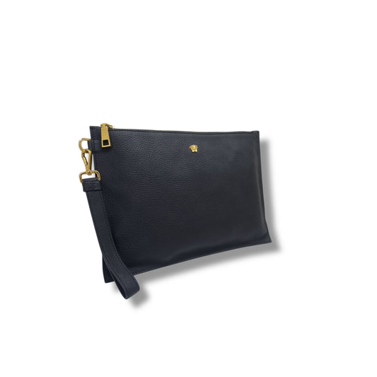 Versace Medusa Leather Wrist Clutch Ghw (Black)