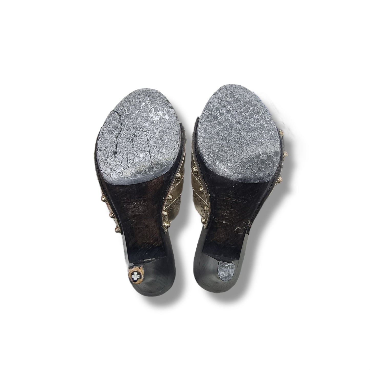 Gucci GG Horsebit Accent Slides Heels (Metallic Silver)