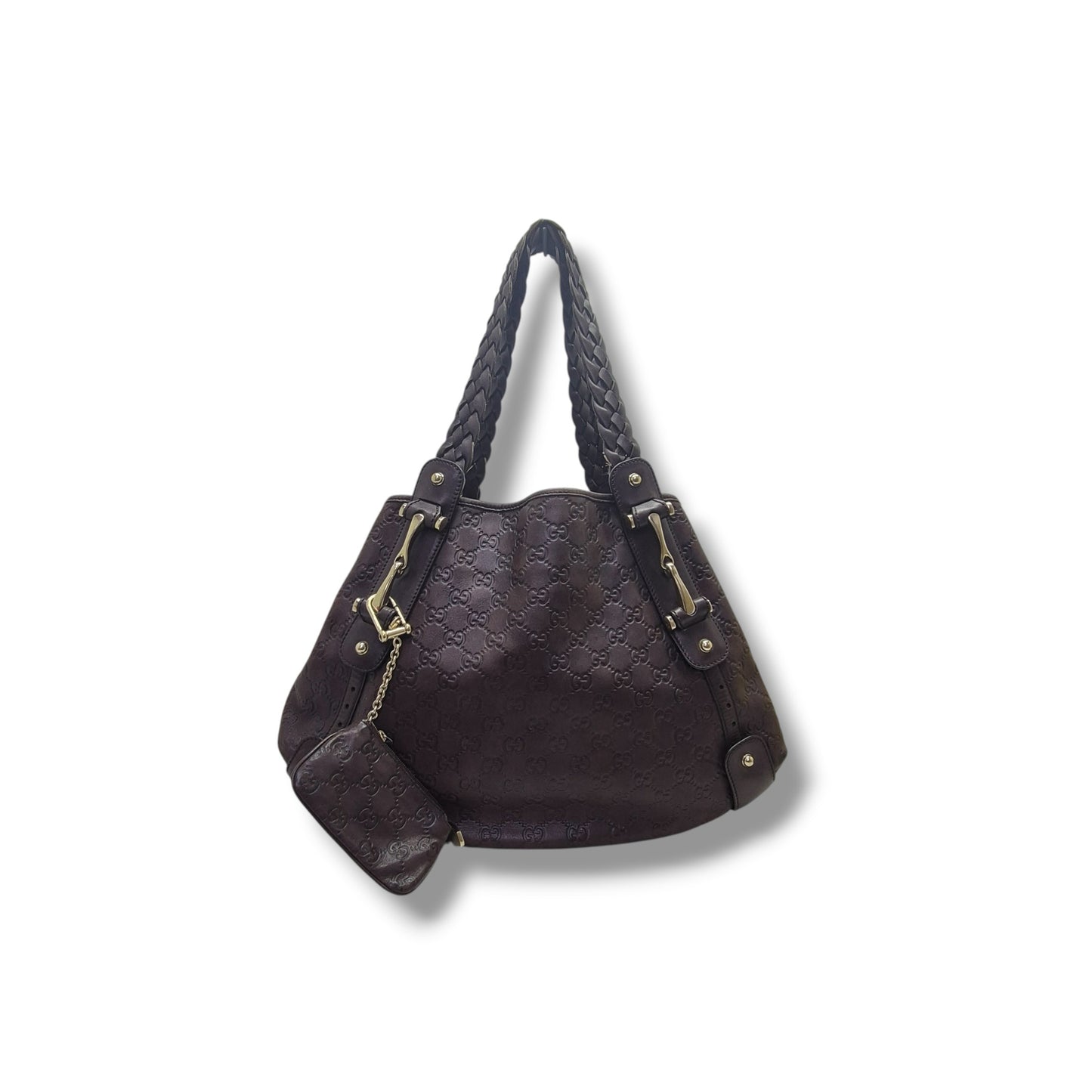 Gucci Guccissima Horsebit Pelham Leather Shoulder Bag Ghw (Brown)