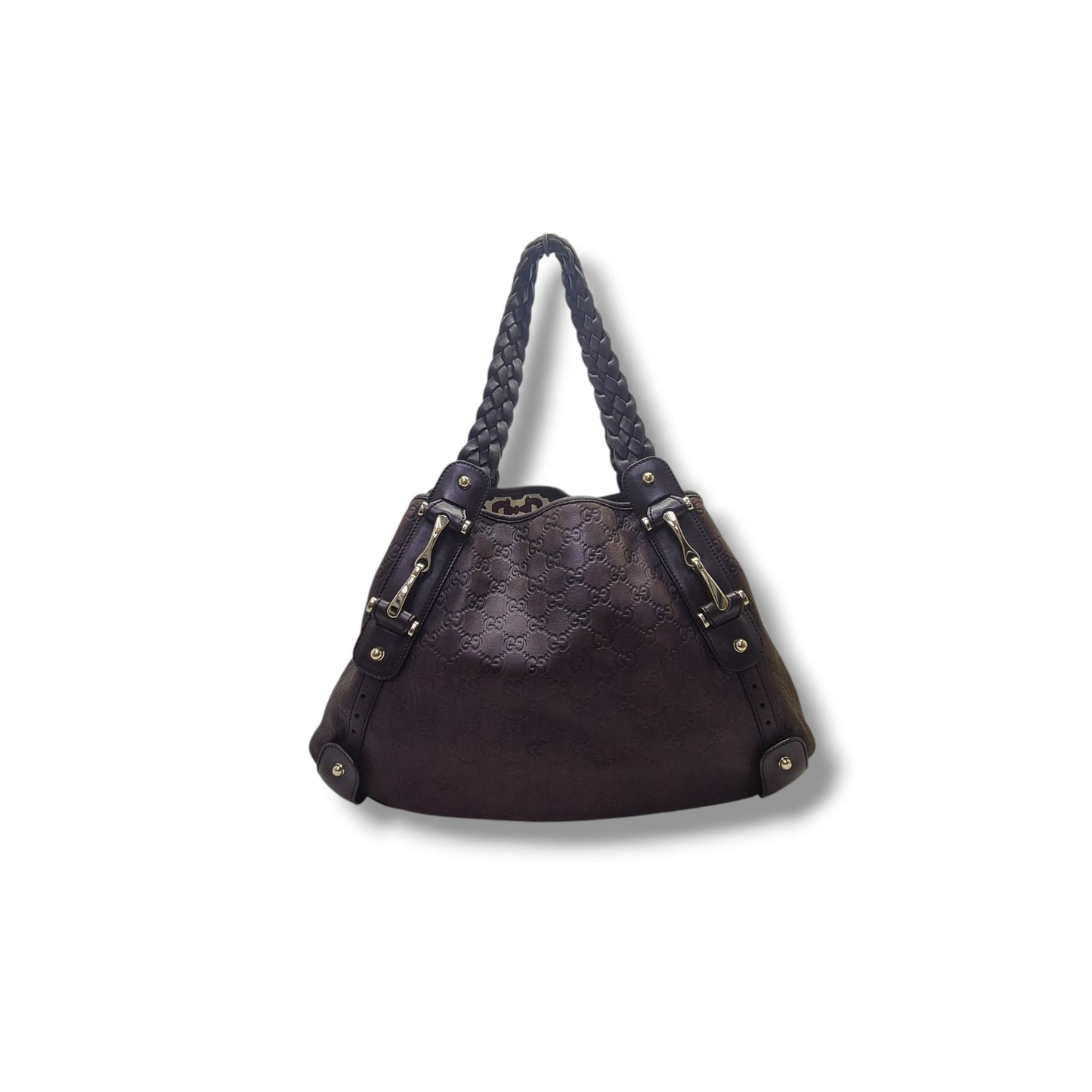 Gucci Guccissima Horsebit Pelham Leather Shoulder Bag Ghw (Brown)