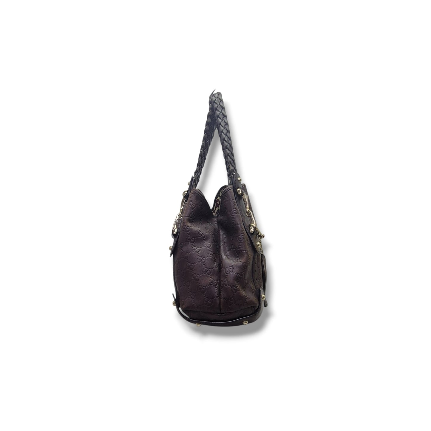 Gucci Guccissima Horsebit Pelham Leather Shoulder Bag Ghw (Brown)
