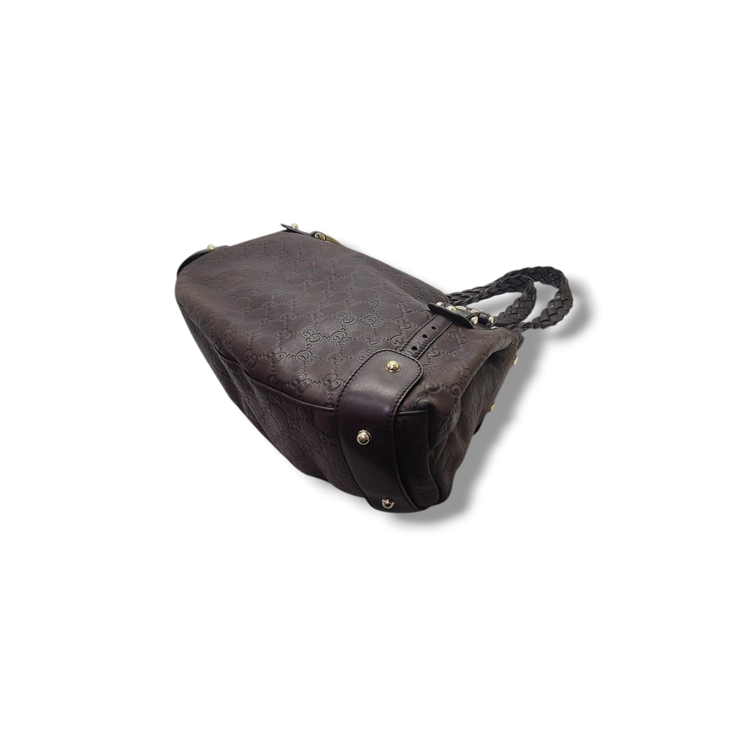 Gucci Guccissima Horsebit Pelham Leather Shoulder Bag Ghw (Brown)
