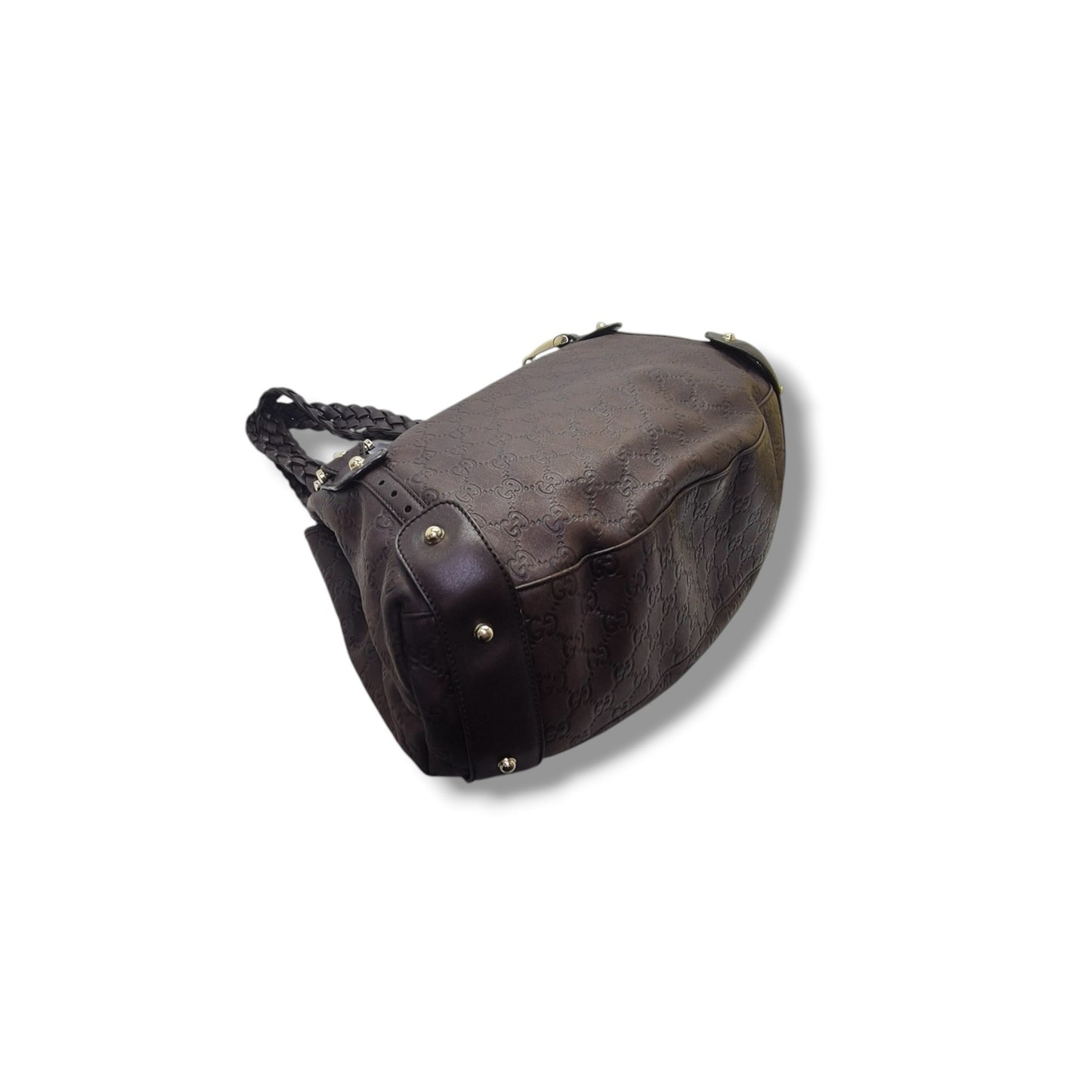 Gucci Guccissima Horsebit Pelham Leather Shoulder Bag Ghw (Brown)