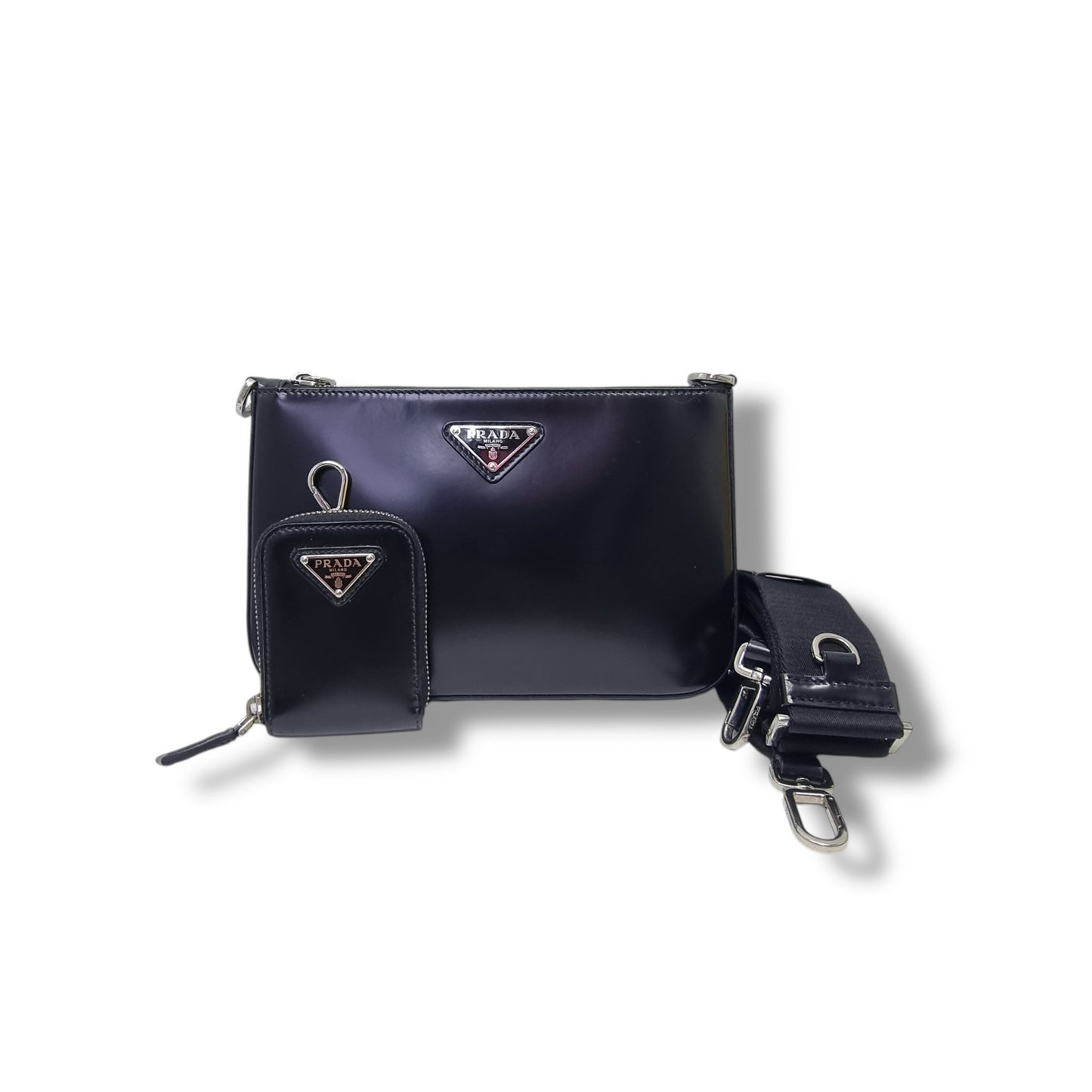 Prada 2VH129 Spazzolato Leather Crossbody Shw (Black)