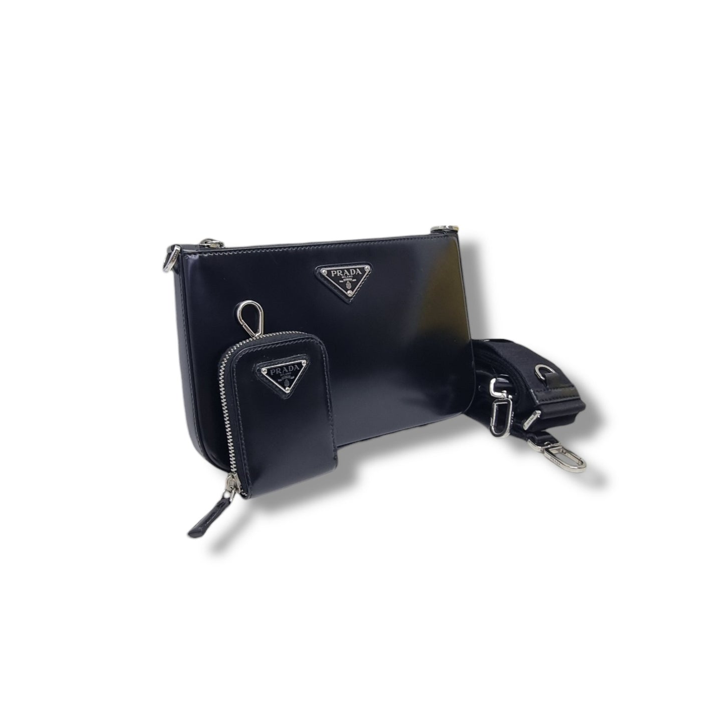 Prada 2VH129 Spazzolato Leather Crossbody Shw (Black)