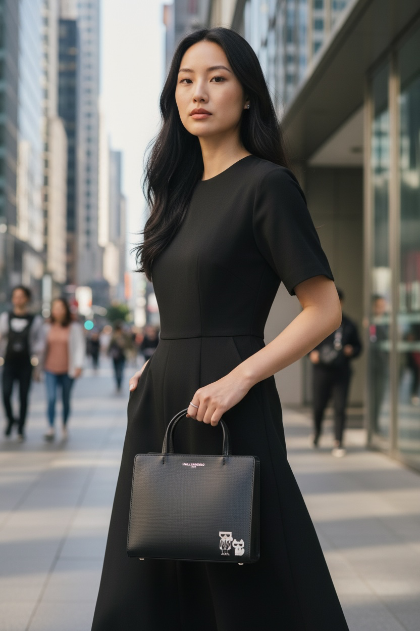 Karl Lagerfeld Maybelle Leather Tote Bag Shw (Black)