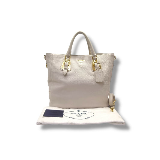 Prada Vitello Daino Tote Bag Ghw (Cream Off White)