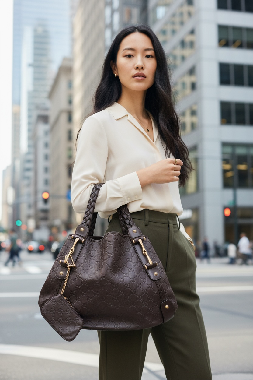 Gucci Guccissima Horsebit Pelham Leather Shoulder Bag Ghw (Brown)