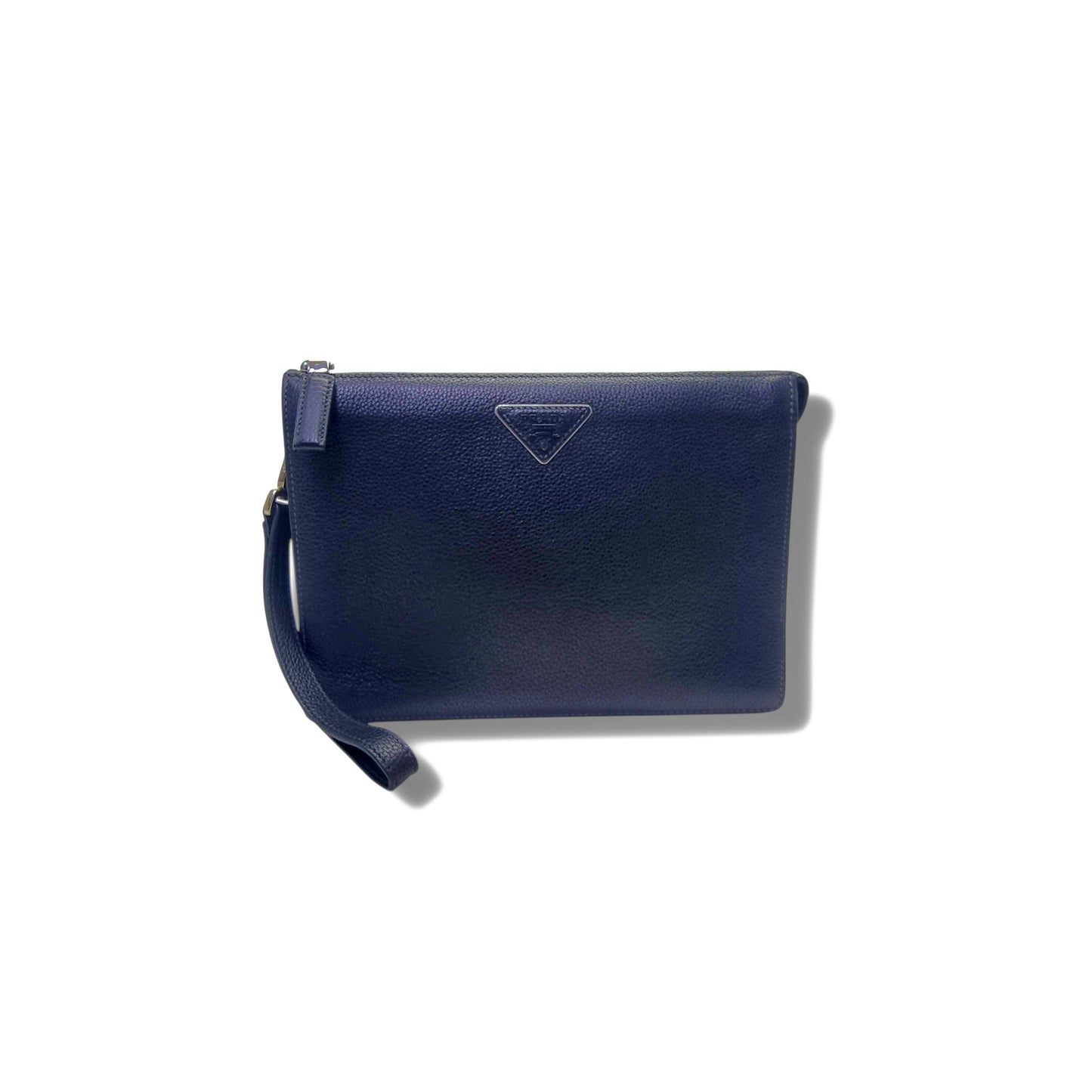 Prada Borsello Men Wrist Clutch Grained Calfskin Leather Shw (Black)