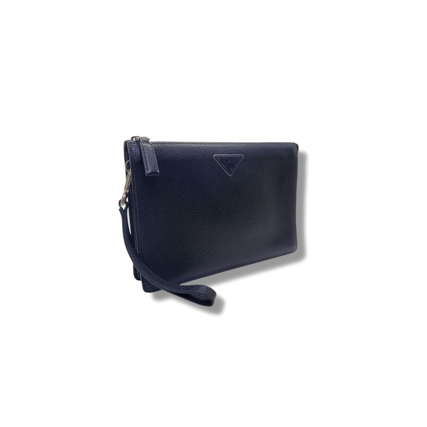 Prada Borsello Men Wrist Clutch Grained Calfskin Leather Shw (Black)