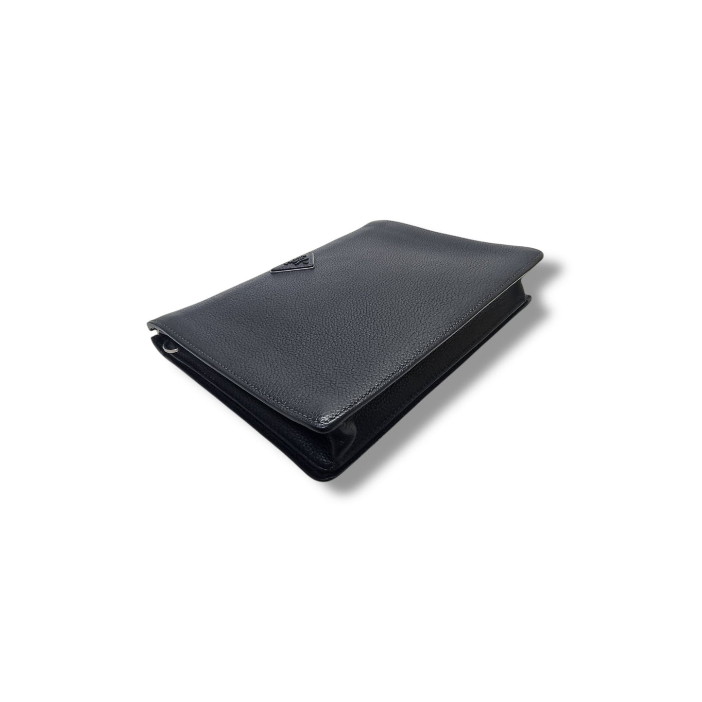 Prada Borsello Men Wrist Clutch Grained Calfskin Leather Shw (Black)