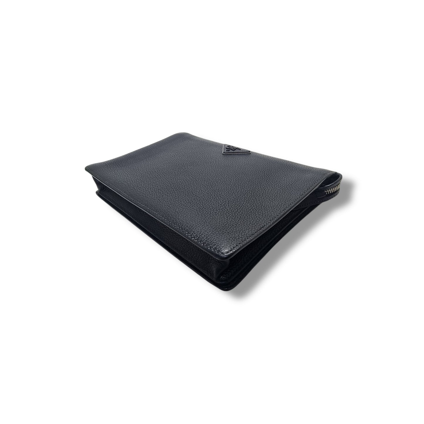 Prada Borsello Men Wrist Clutch Grained Calfskin Leather Shw (Black)