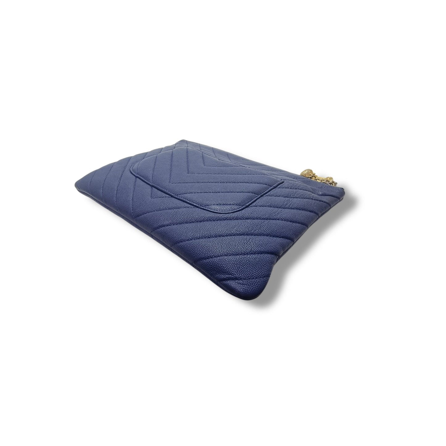 Chanel O Case With Ancient Greek Charm Chevron Quilted Caviar Ghw (Blue)