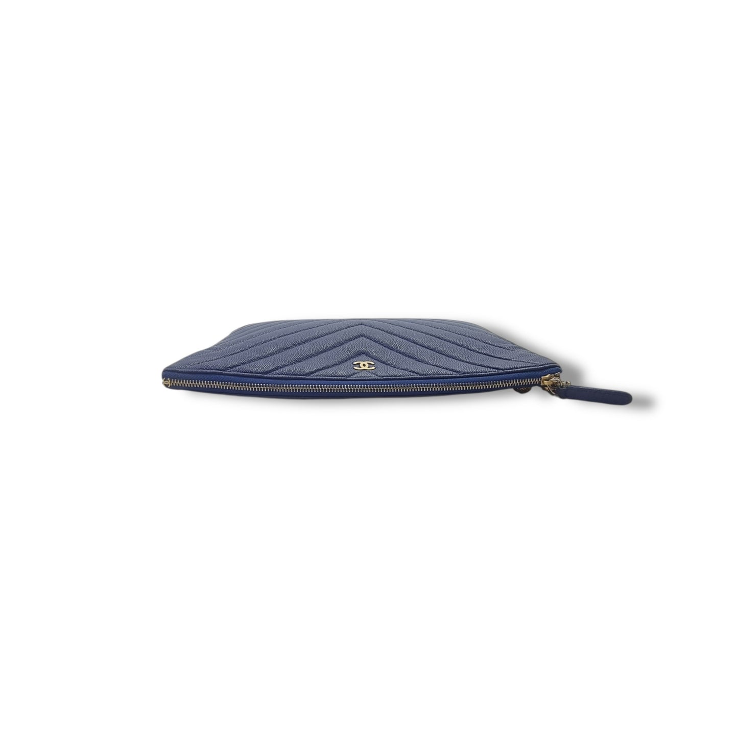 Chanel O Case With Ancient Greek Charm Chevron Quilted Caviar Ghw (Blue)