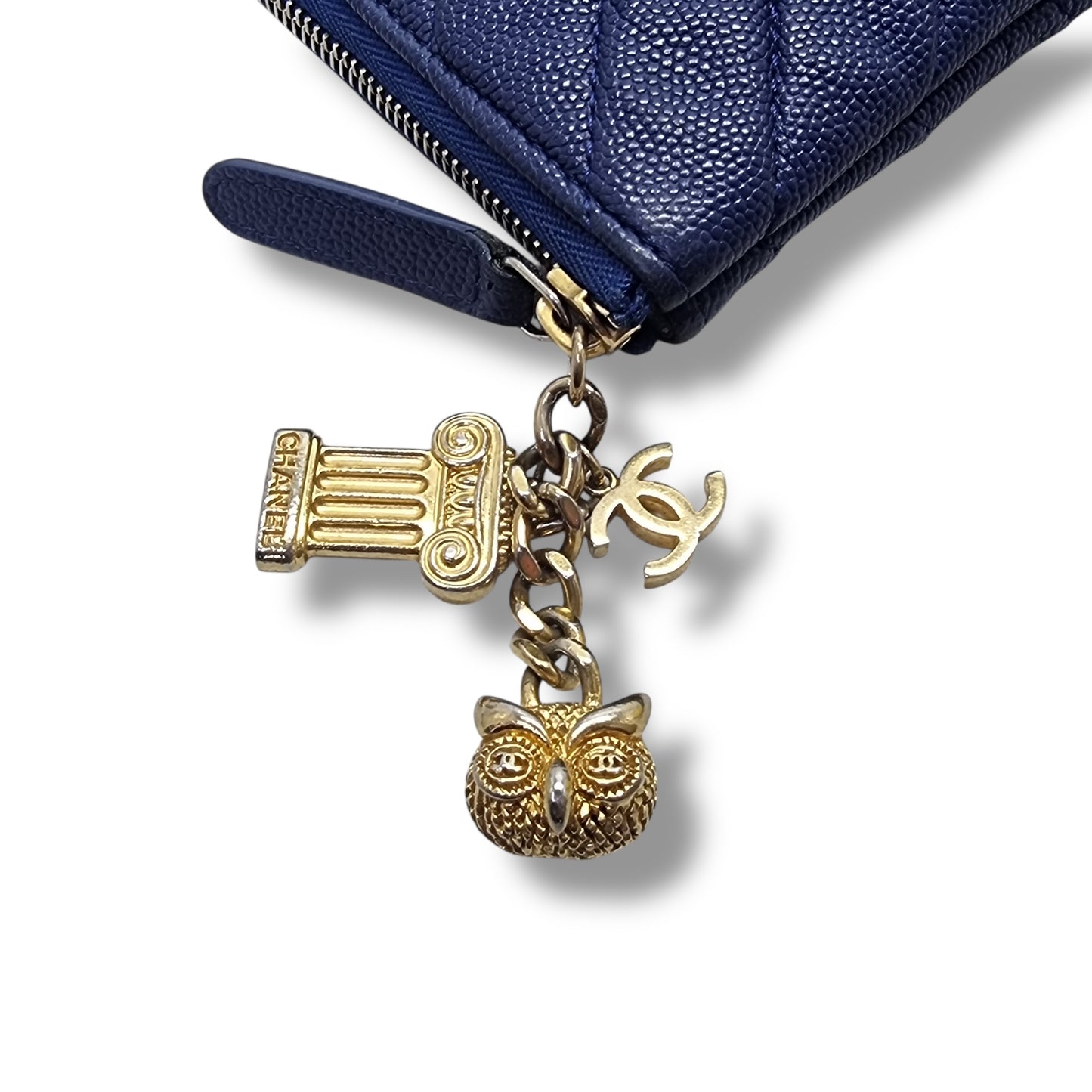 Chanel O Case With Ancient Greek Charm Chevron Quilted Caviar Ghw (Blue)