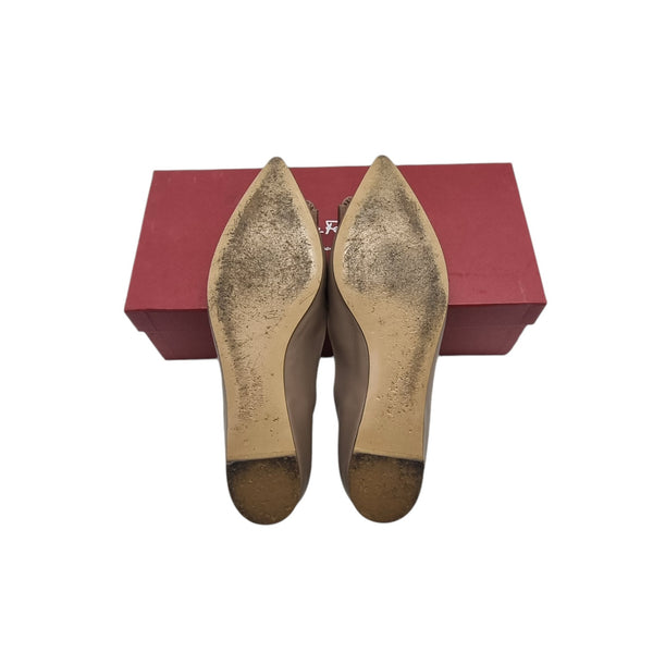 Salvatore Ferragamo Mimi Bow Flat Leather Shoes (Amaretti)