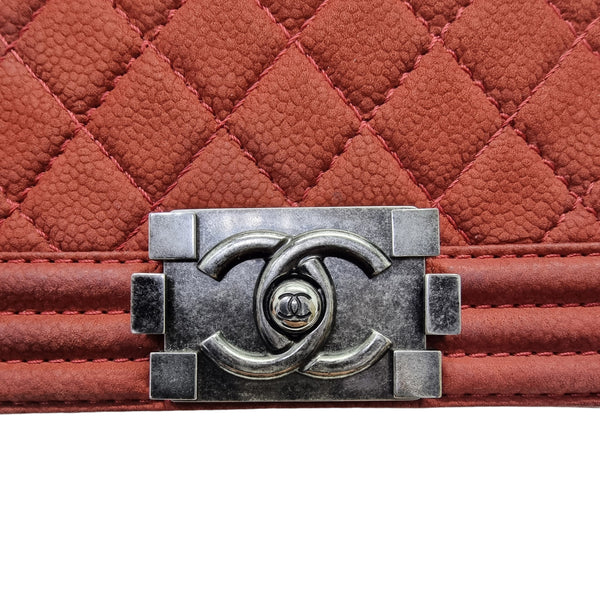 Chanel Boy Medium Caviar Ruthenium Hw (Red)