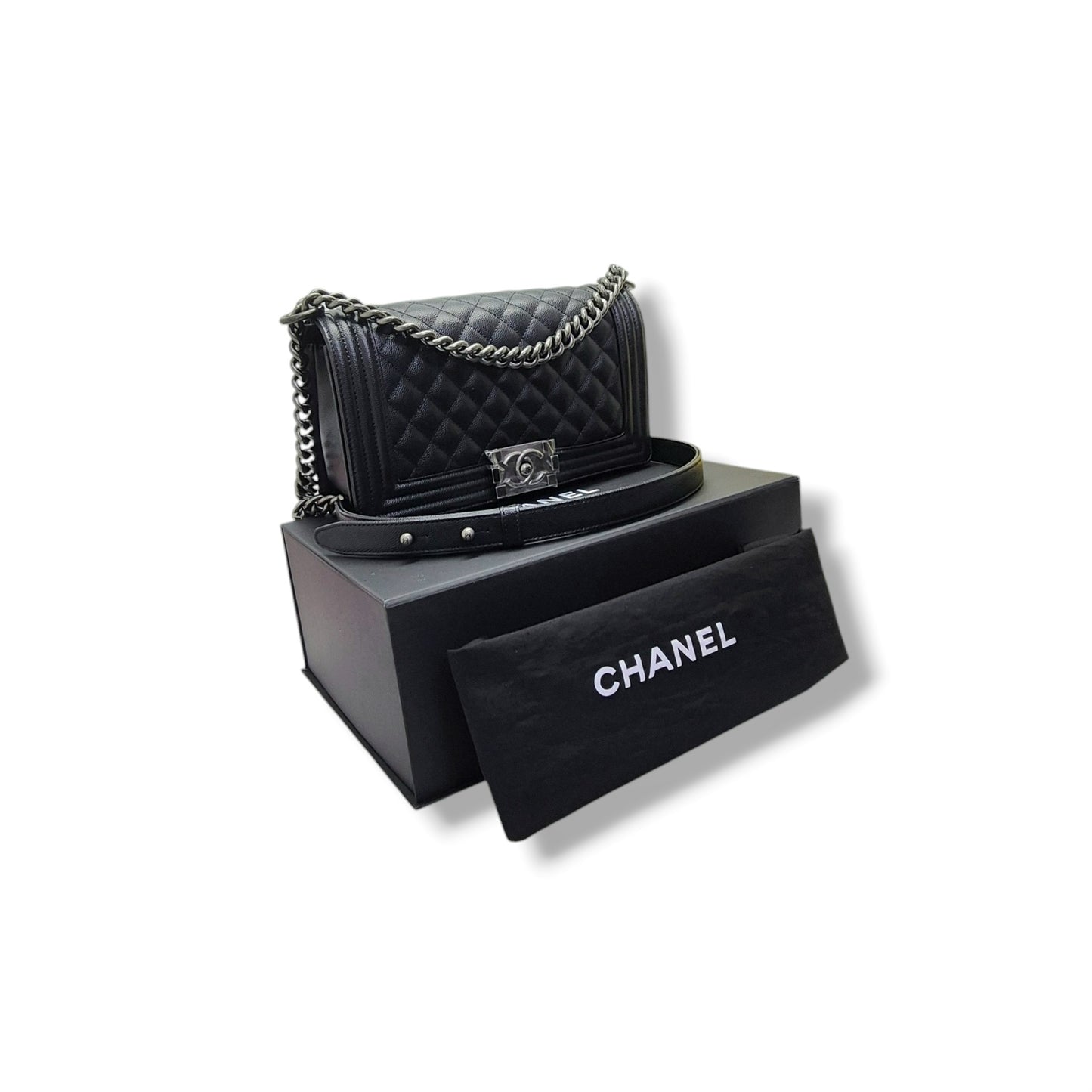 Chanel Boy Medium Caviar Rhw (Black)