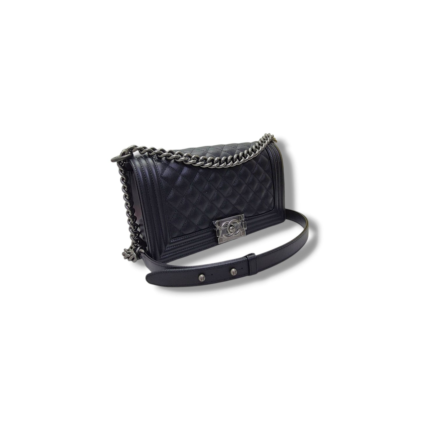 Chanel Boy Medium Caviar Rhw (Black)