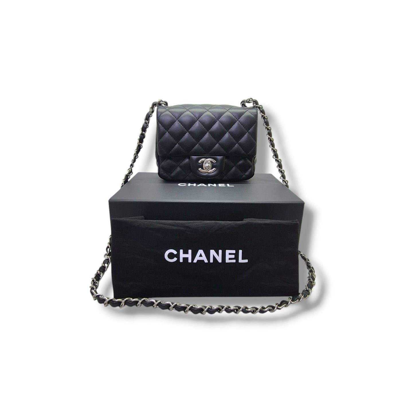 Chanel Classic Square Mini Flap Lambskin Shw (Black)