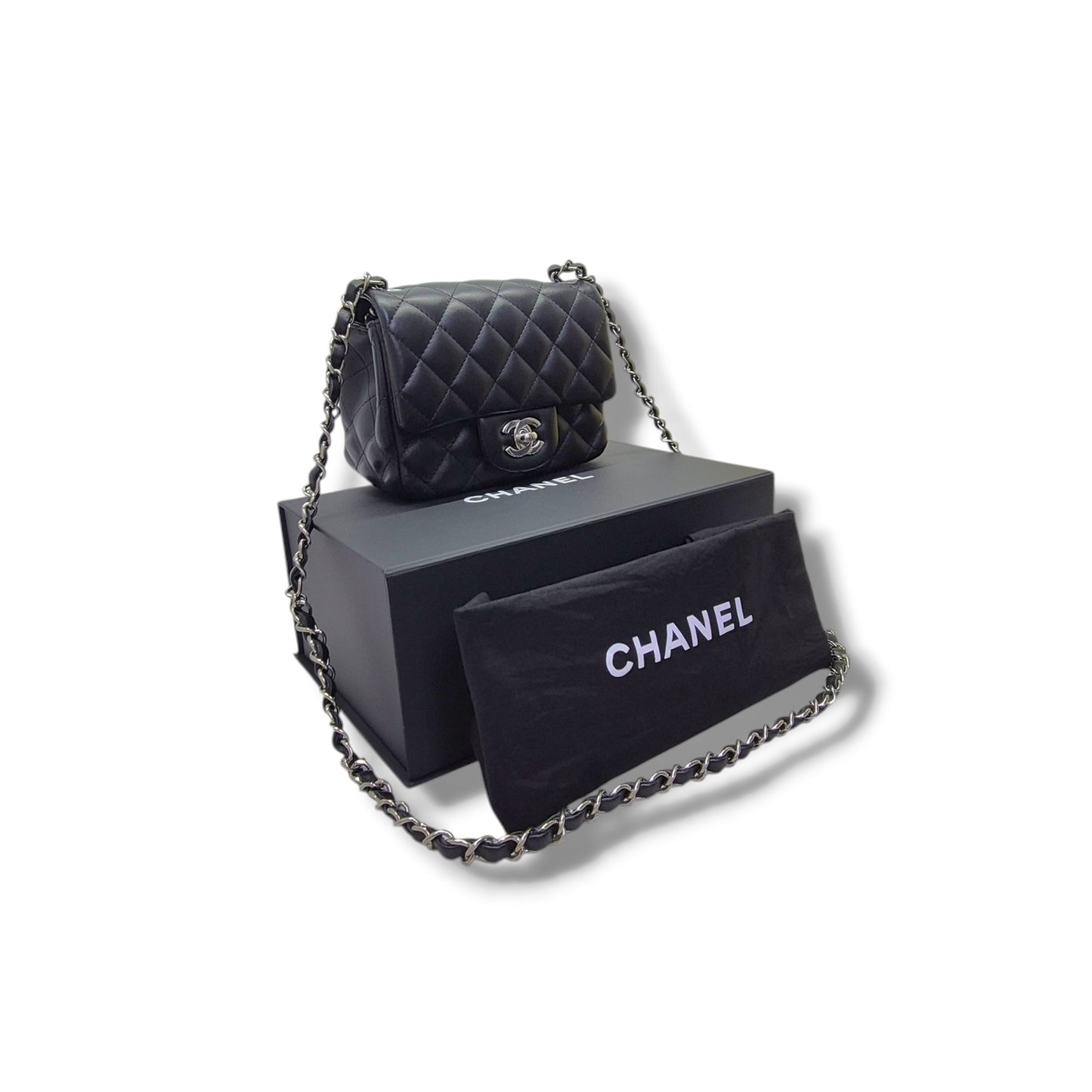Chanel Classic Square Mini Flap Lambskin Shw (Black)