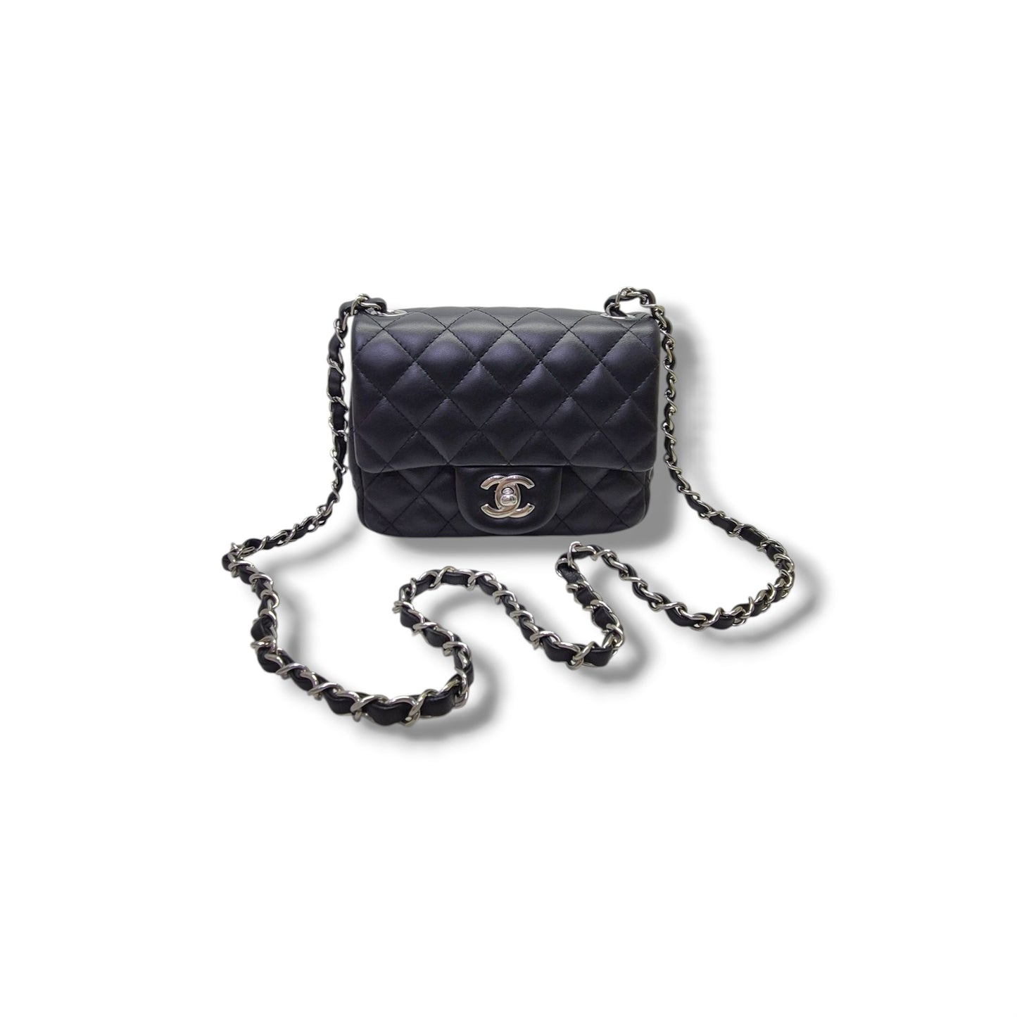 Chanel Classic Square Mini Flap Lambskin Shw (Black)