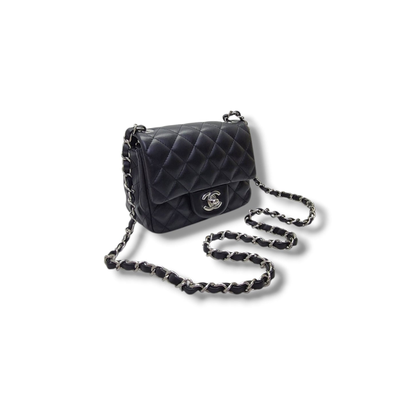 Chanel Classic Square Mini Flap Lambskin Shw (Black)