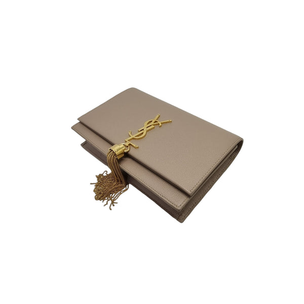 YSL Kate With Tassle Small Wallet On Chain Leather Ghw (Beige)