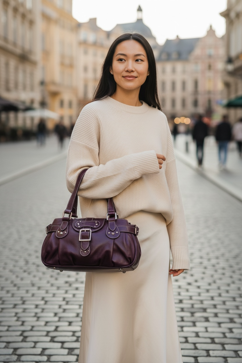 Longchamp Idole Leather Shw (Dark Purple)