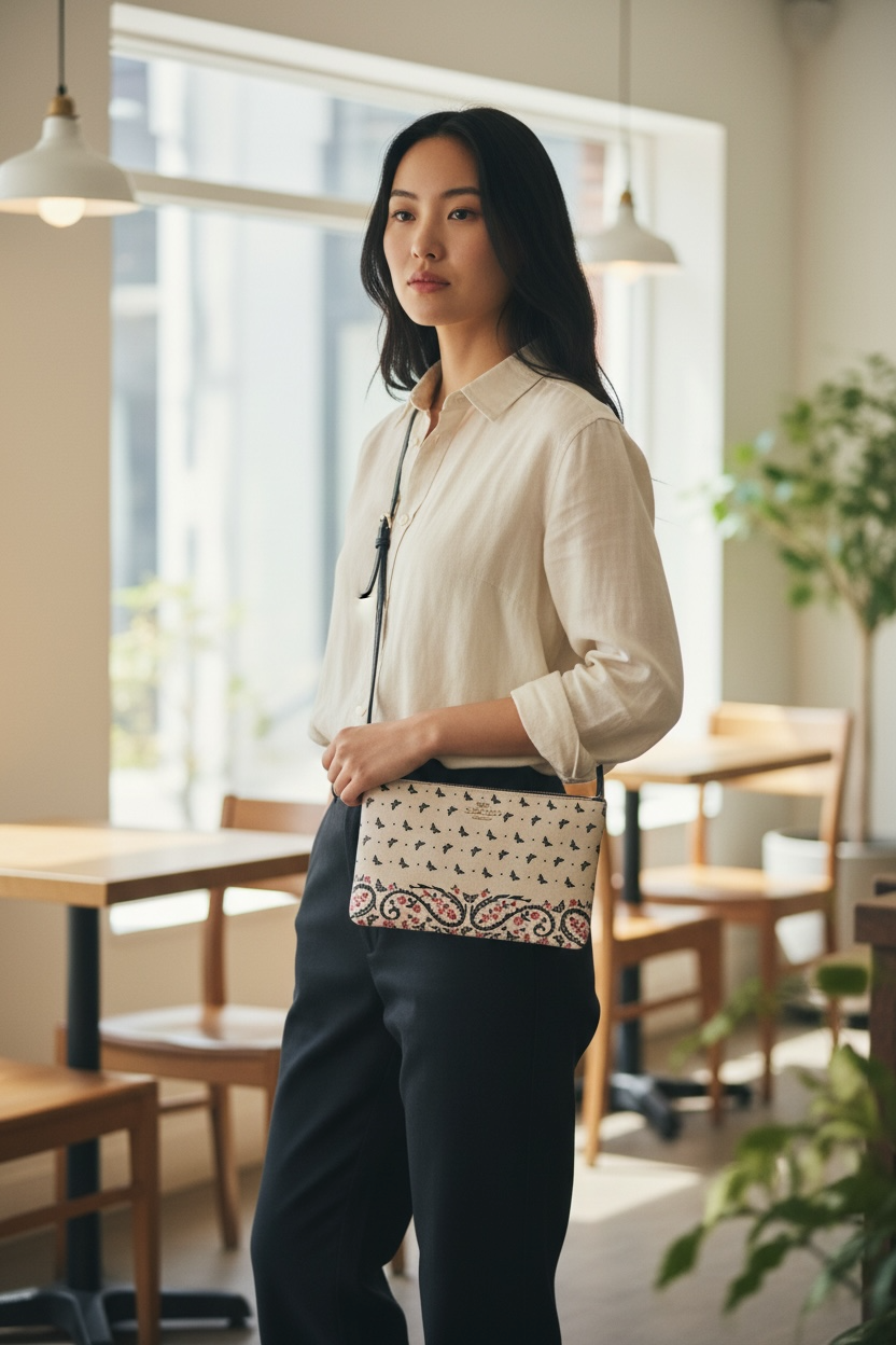 Coach Iyla Butterfly Bandana Print Leather Crossbody Ghw (White/Black)