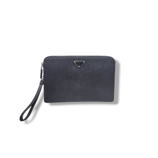 Prada Saffiano Leather Wrist Clutch Shw (Black)