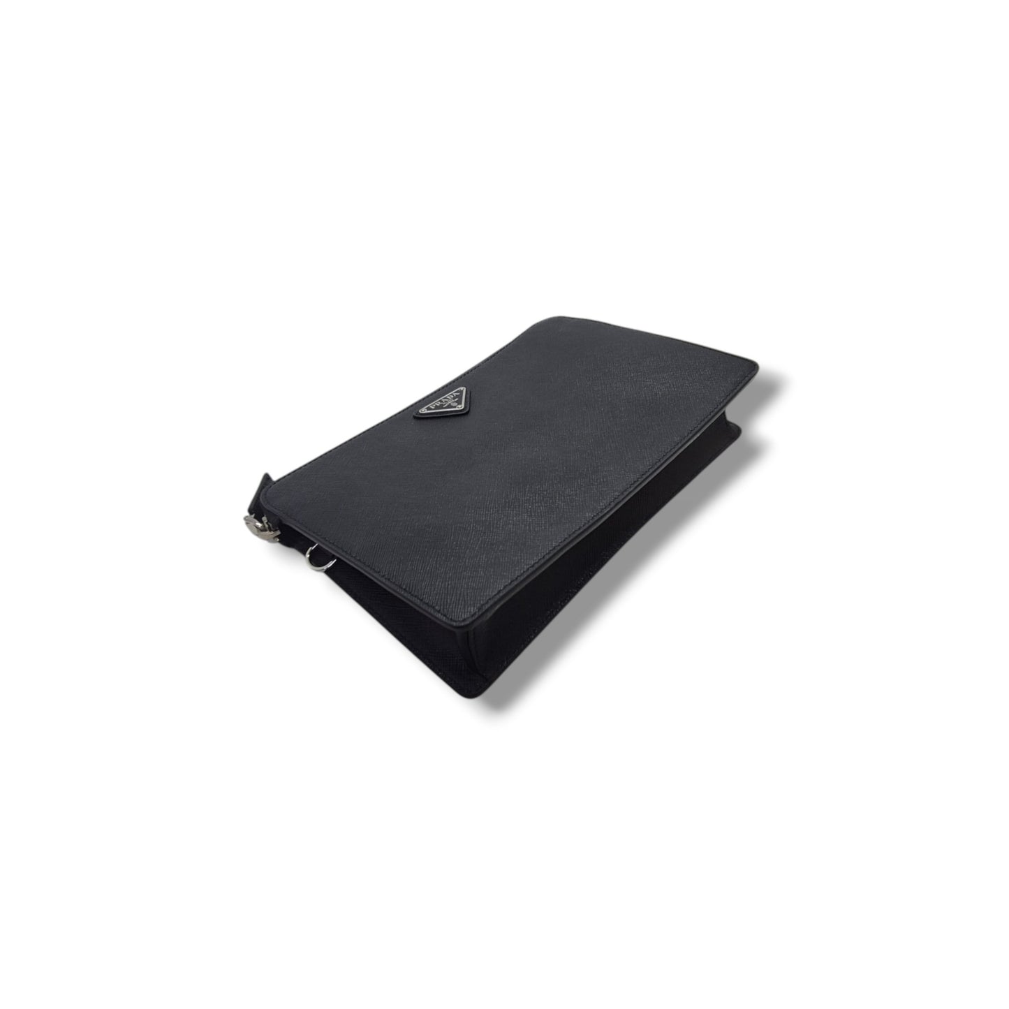 Prada Saffiano Leather Wrist Clutch Shw (Black)