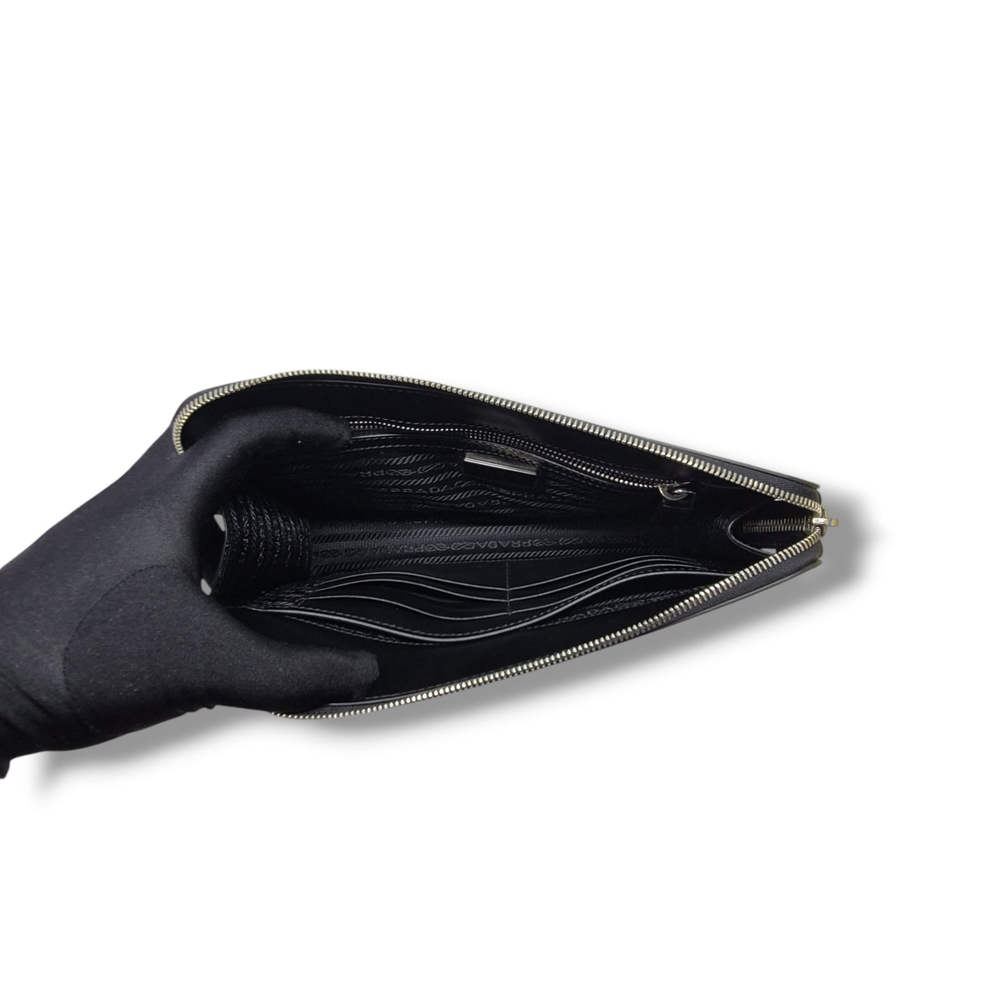 Prada Saffiano Leather Wrist Clutch Shw (Black)