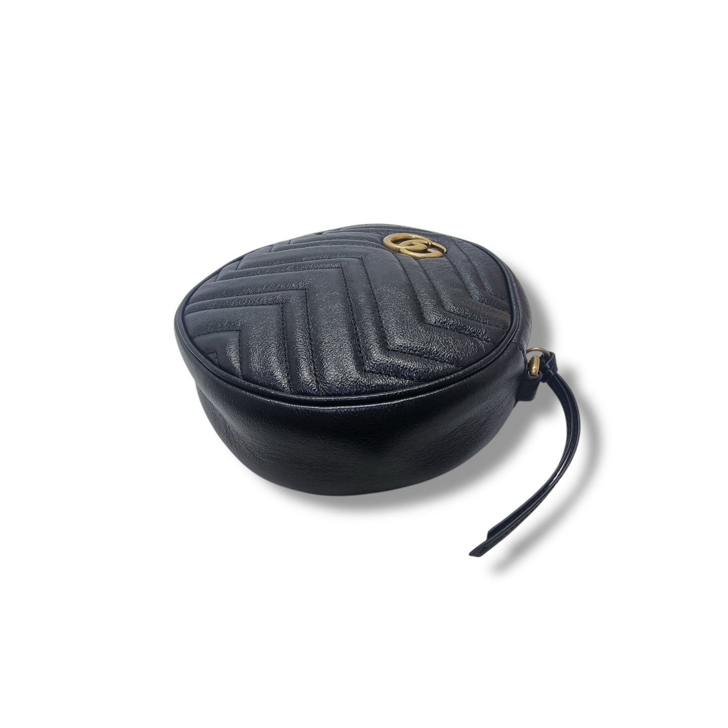 Gucci GG Marmont Mini Round Matelasse Leather Crossbody Ghw (Black)