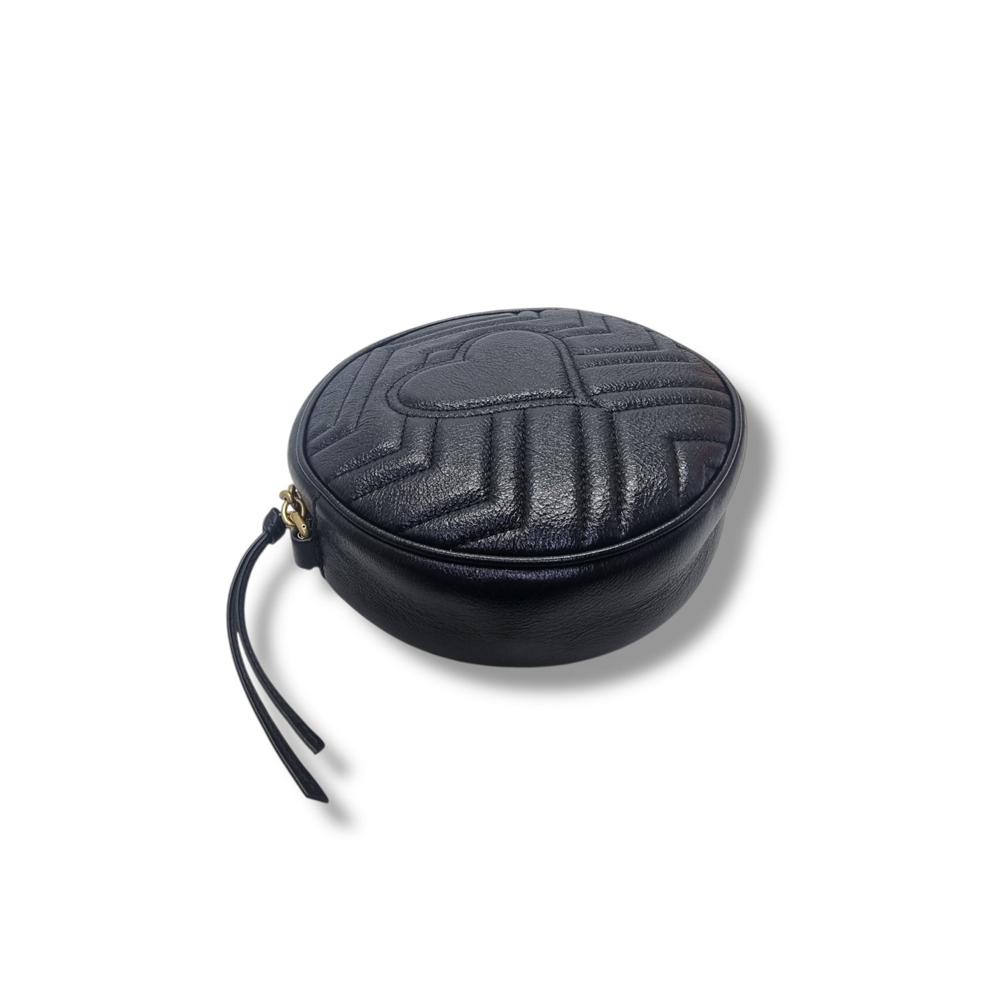 Gucci GG Marmont Mini Round Matelasse Leather Crossbody Ghw (Black)