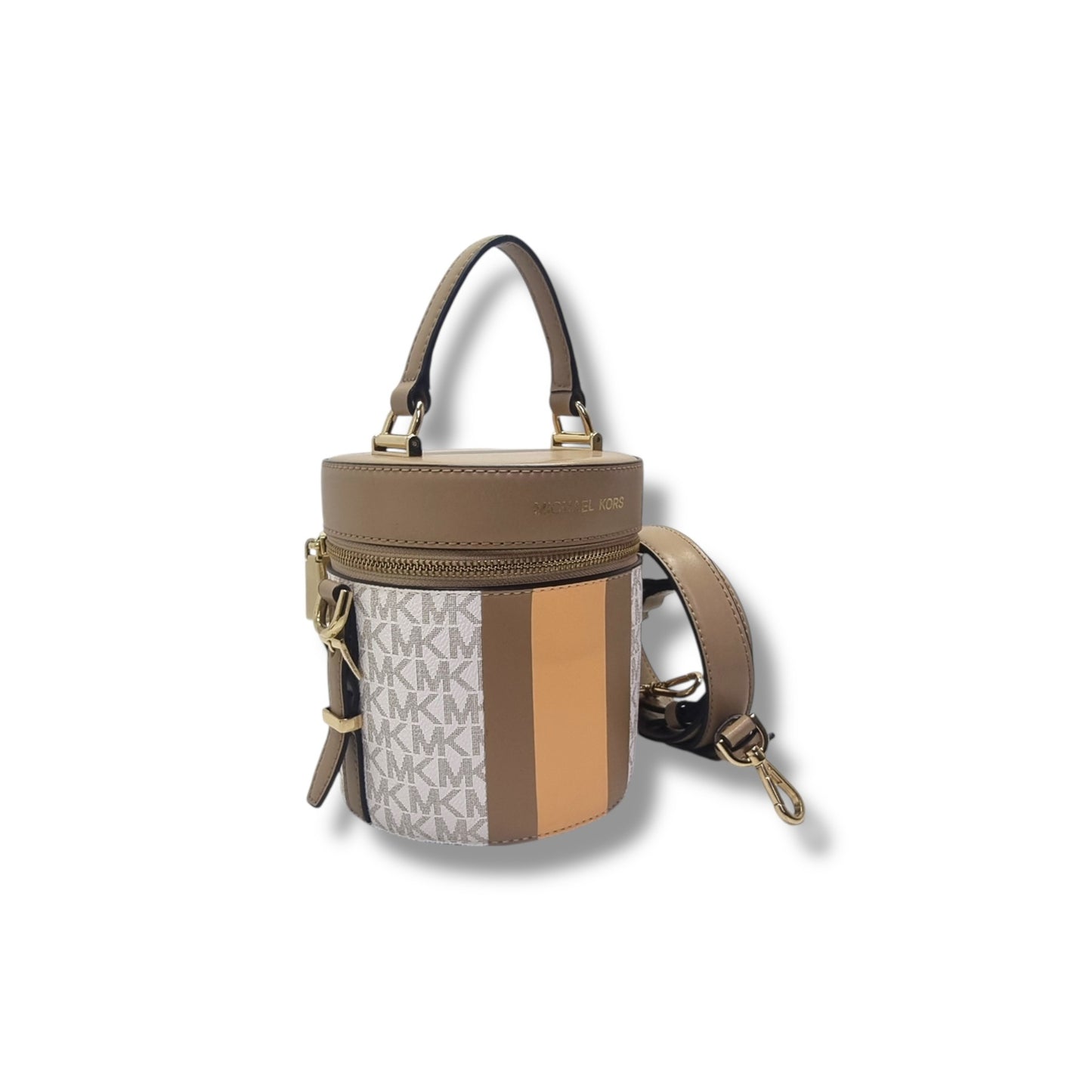 Michael Kors Bedford Travel Logo Stripe Crossbody Ghw (White/Camel/Cantaloupe)