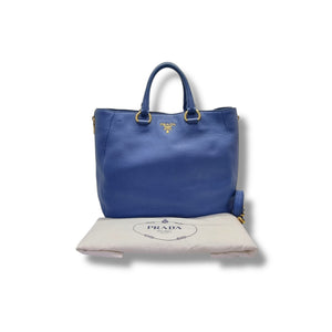 Prada BN2522 Vitello Daino Side Zip Leather Tote Ghw (Blue)