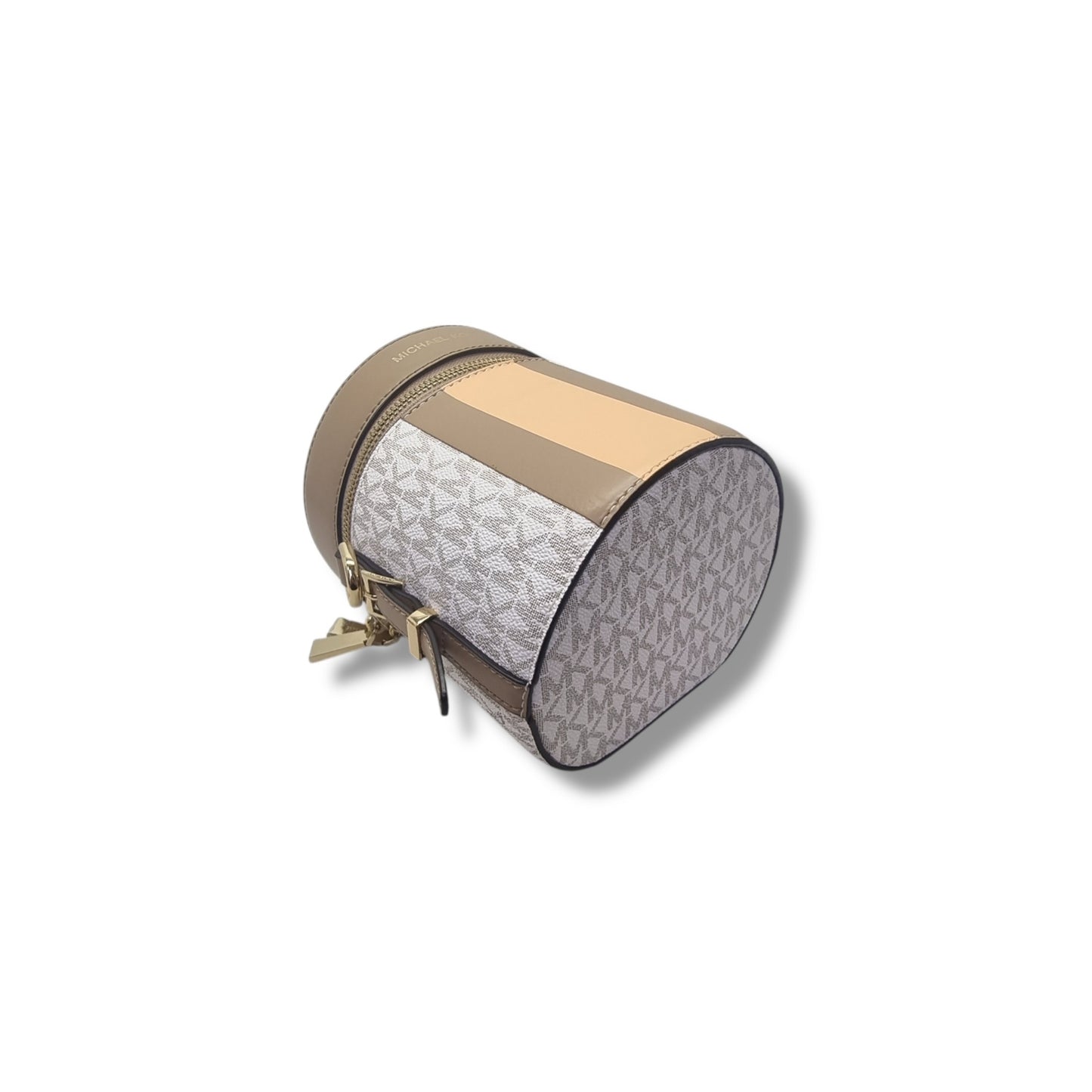 Michael Kors Bedford Travel Logo Stripe Crossbody Ghw (White/Camel/Cantaloupe)