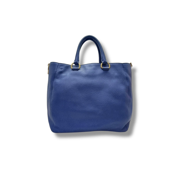 Prada BN2522 Vitello Daino Side Zip Leather Tote Ghw (Blue)