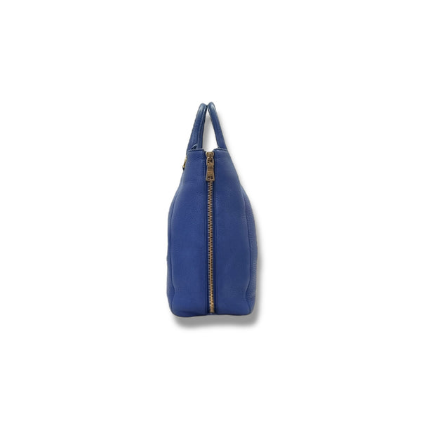 Prada BN2522 Vitello Daino Side Zip Leather Tote Ghw (Blue)