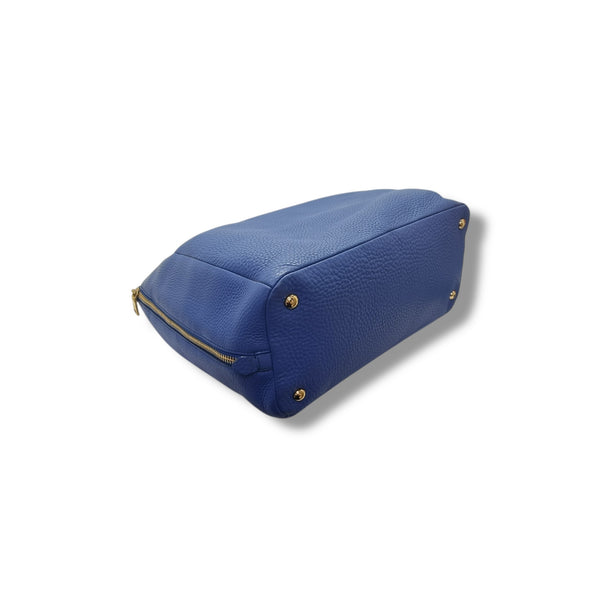 Prada BN2522 Vitello Daino Side Zip Leather Tote Ghw (Blue)