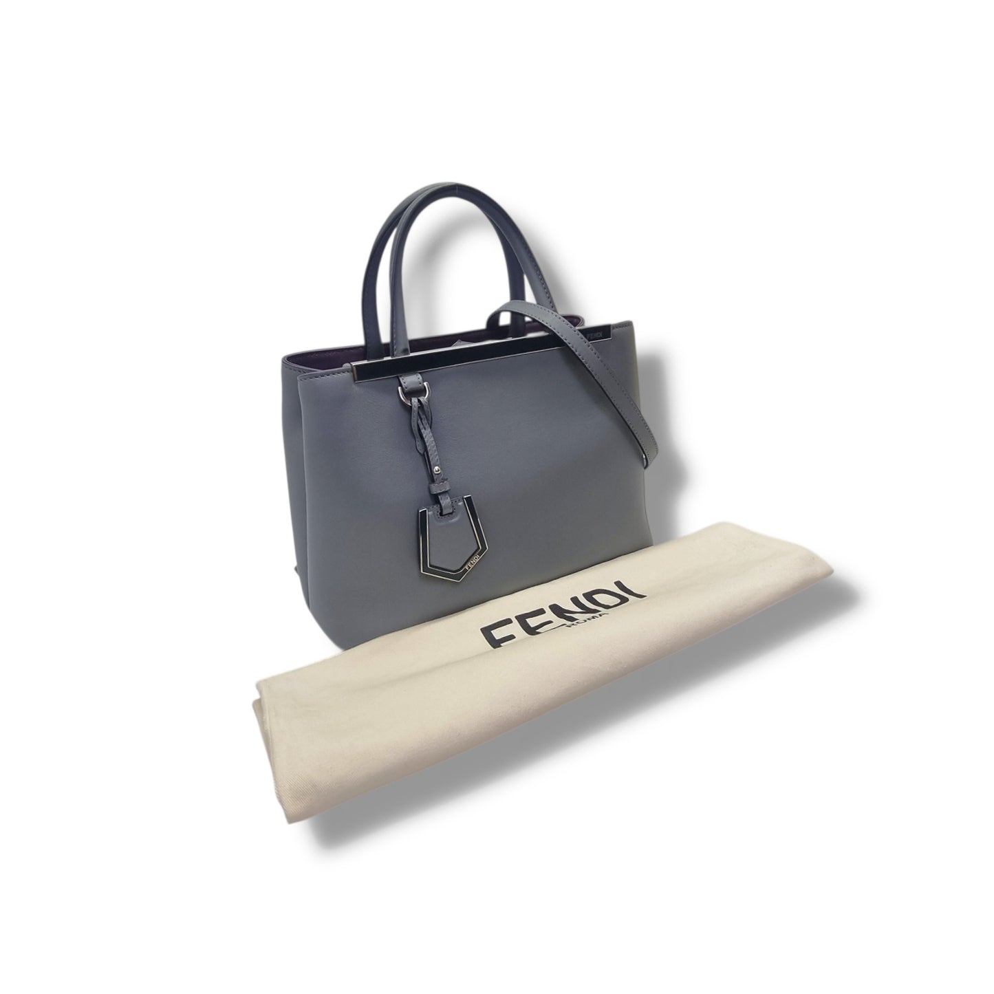 Fendi Petit 2 Jours Leather Tote Bag Shw (Grey)