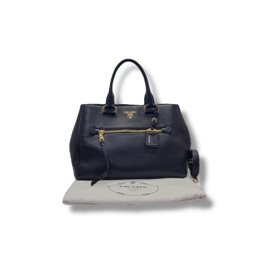 Prada BN2793 Vitello Daino Leather Tote Bag Ghw (Black)